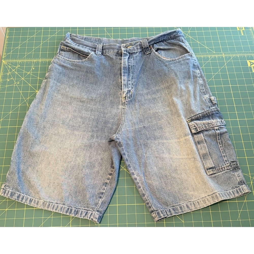 PAVEMENT Solid Blue 100% Cotton Mens Cargo Denim Shorts - 34x10
